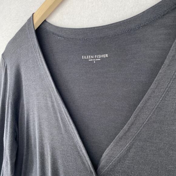 EILEEN FISHER Top S Silk Cotton Fine Jersey Button Up Cardigan Long Sleeve Gray - Picture 4 of 13